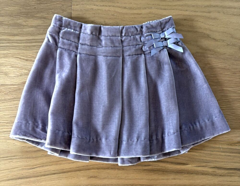 Vtg Janie and Jack Girls Light Purple Velvet Skirt 2T Pleated Bows Silk Blend